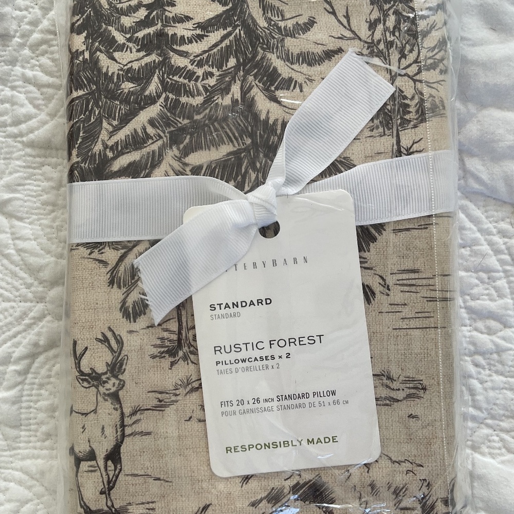 NWT Pottery Barn Rustic Forest Standard Pillowcases Set of 2 woodland Cabin Deer
